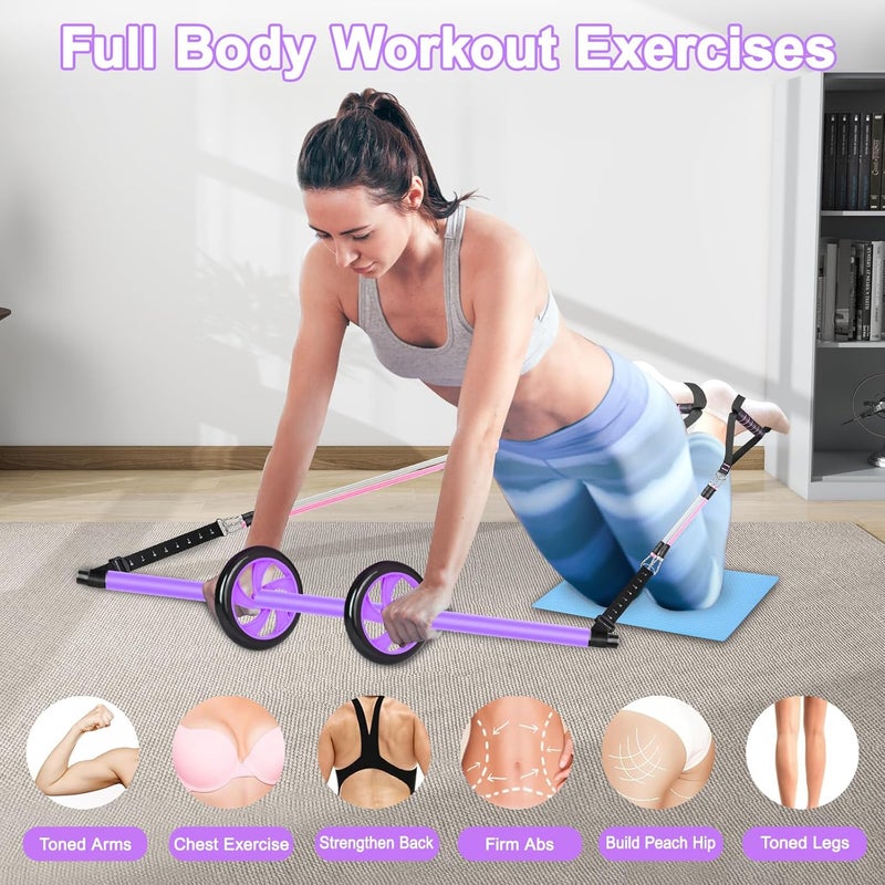 Bbtops Pilates Bar Kit with Resistance Bands,Ab Roller,2 in 1 Foot Strap & Handle,Door Anchor Pilates Equipment with Resistance Bands, Portable Home Gym Yoga Fitness Bar for Women & Men - Image 2